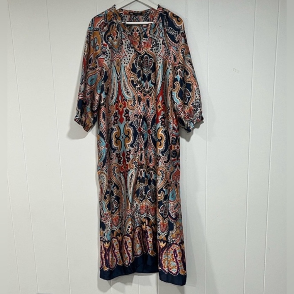 Zara Paisley Boho long Dress Size S Button Front boxy resortwear festival scarf - Picture 4 of 12